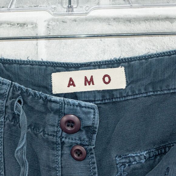 AMO size 26 Navy Twist Drawstring Pants ankle slip crop linen cotton - Picture 2 of 10